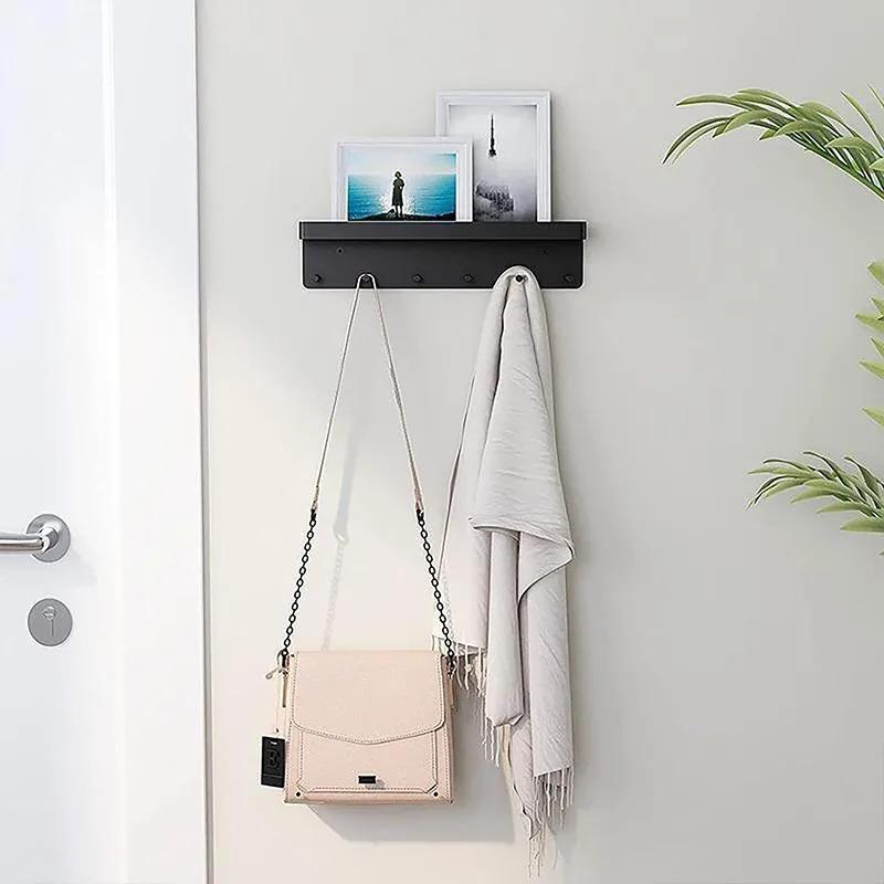 Key Holder for Wall Decor Mail Shelf Organizer Tableware Hanger Wall Mounted with 6 Hooks Storage Rack for Kitchen Bathroom