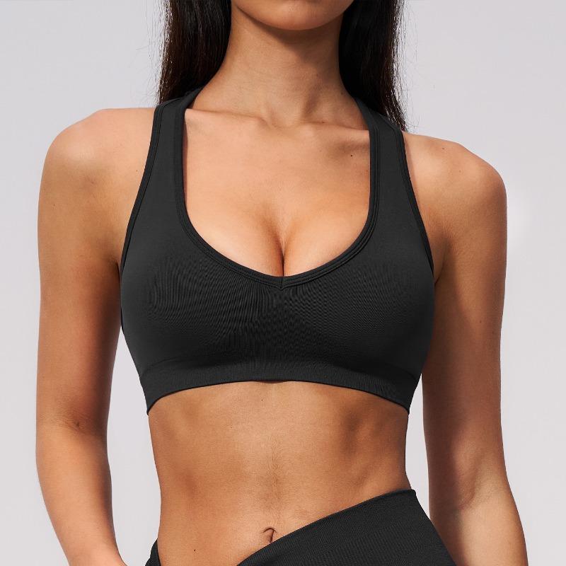 Seamless knitted bra V-neck I-shaped beauty back slim fitness Pilates sports quick-drying yoga underwear women