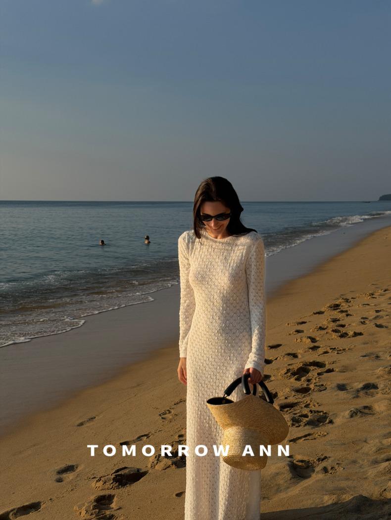 TOMORROWANN Tencel Cotton Backless Knit Dress - Beach Vacation Style 12751 Medium