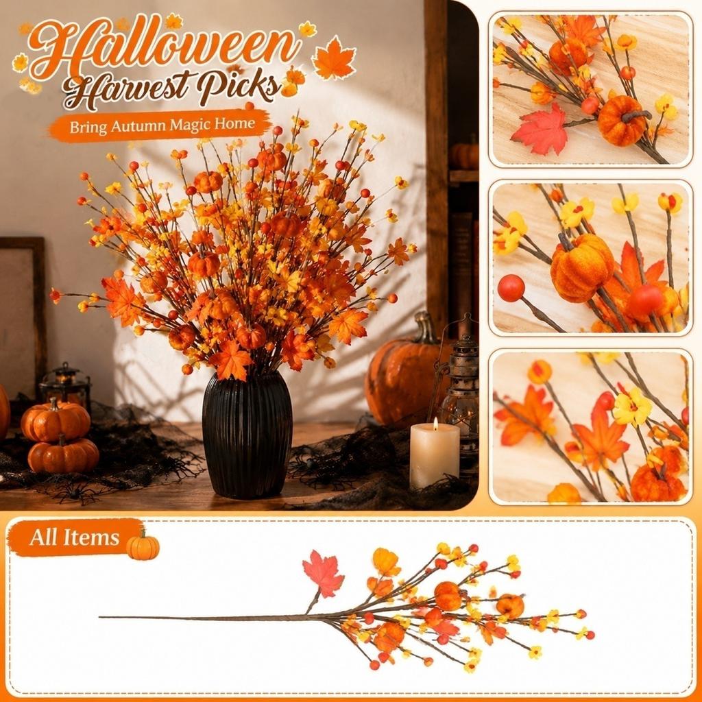 Artificial Pumpkin Maple Leaf Berry Branch for Autumn Harvest Thanksgiving Table Centerpiece Festival Arrangement Decor
