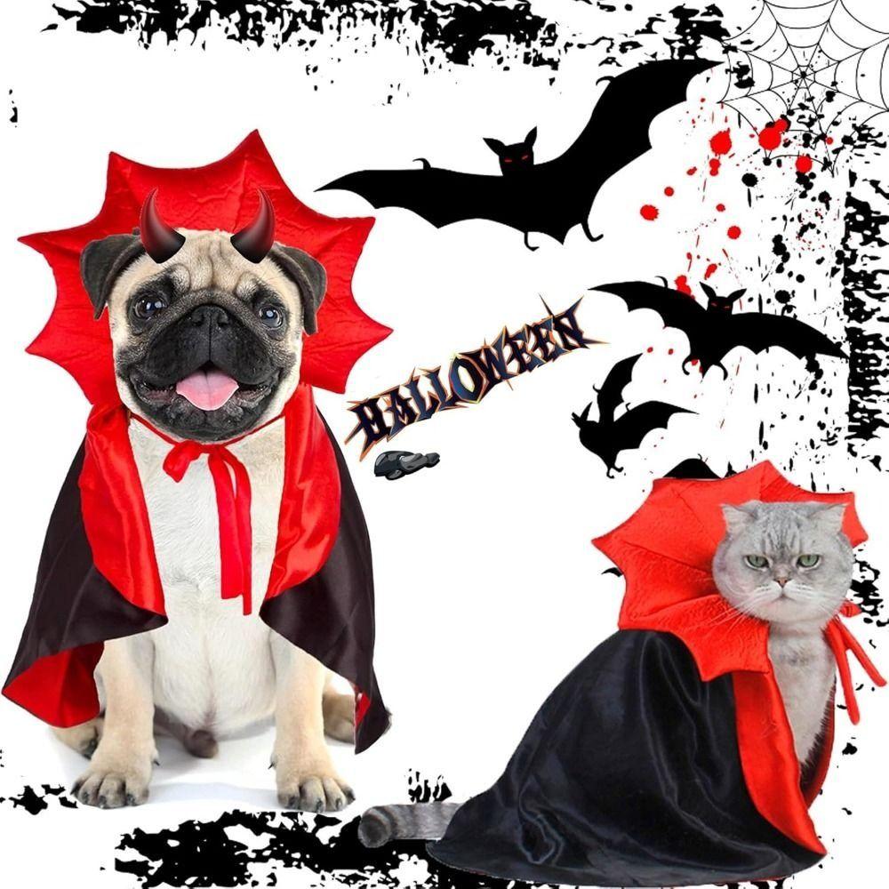 Adjustable Halloween Pet Cape Stand-Collar Dogs Wizard Outfit Cool Cat Cloak  Party