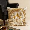 Soft Short Plush Cushion Cover Gold Moon Ethnic Festival Print 45x45cm Standard Size for Home Decoration