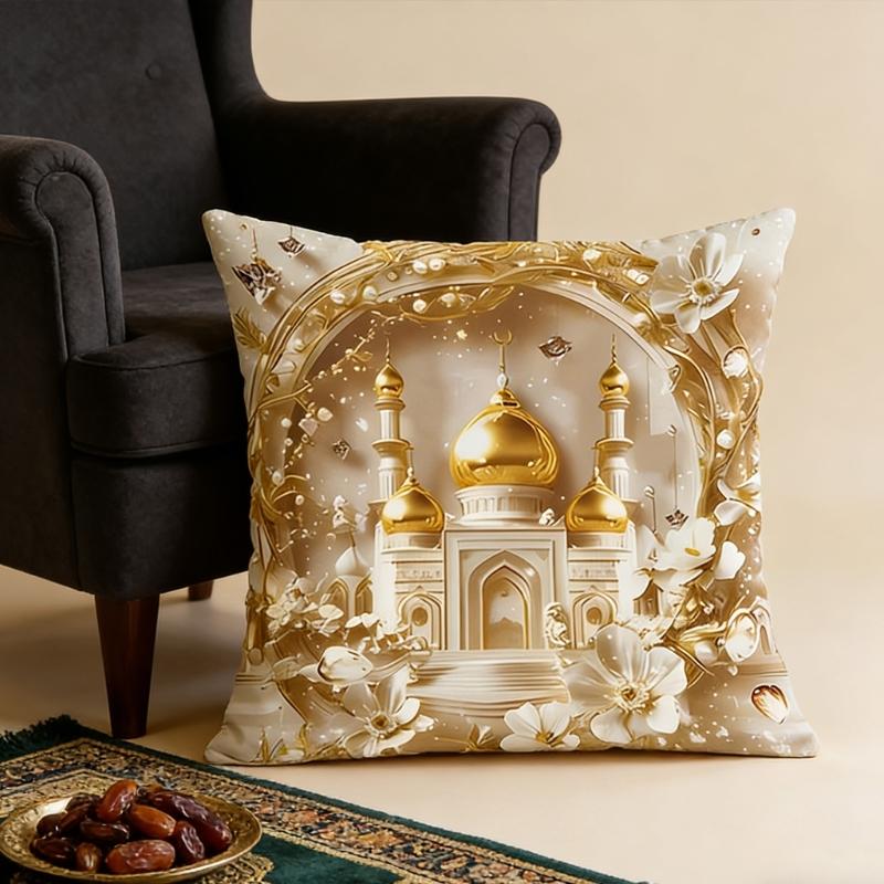 Soft Short Plush Cushion Cover Gold Moon Ethnic Festival Print 45x45cm Standard Size for Home Decoration