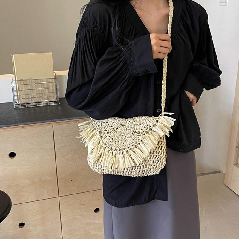 Summer Straw Bags For Women Handmade Tassel Beach Bags Raffia Rattan Woven Handbags Vacation Shoulder Crossbody Bags