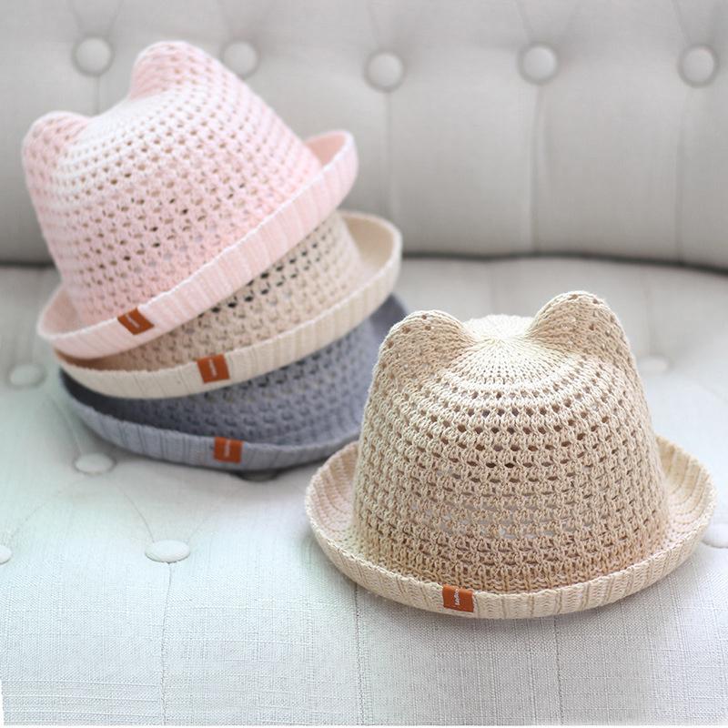 Kids cute Baby Summer Children's cat sunshade hat Beach Hats Straw Hat Boy Girls Cotton Breathable Cap Travel Cap protection