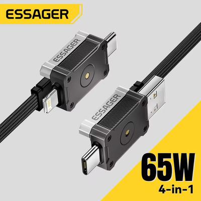 Essager 65W 4 v 1 USB C kábel Mecha Kábel pre rýchle nabíjanie pre iPhone 16 15 14 Xiaomi Macbook Typ C Viacportový kábel pre rýchle nabíjanie