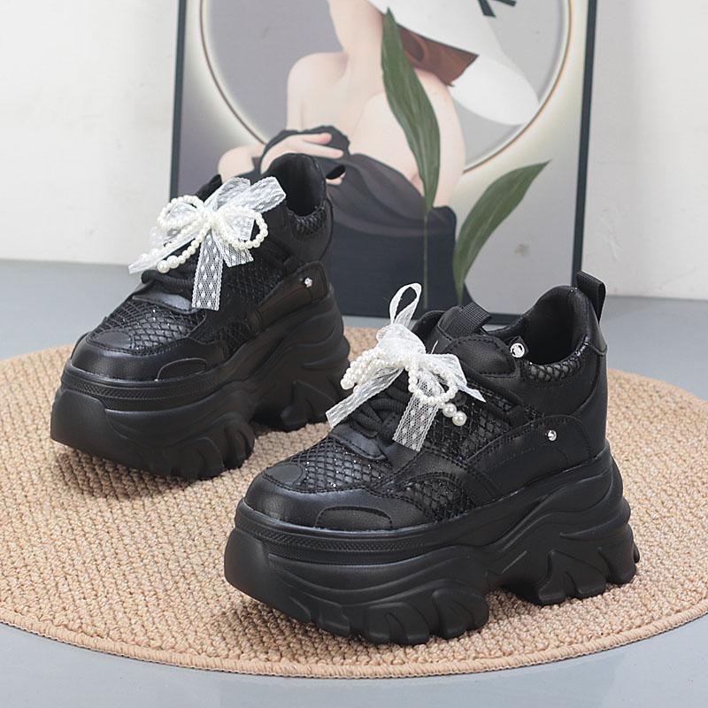 Fashion 11CM  Air Mesh Microfiber Leather High Brand Comfy Chunky Sneaker Lace Up Shoes Sandals Women Platform Wedge Fashion Summer
