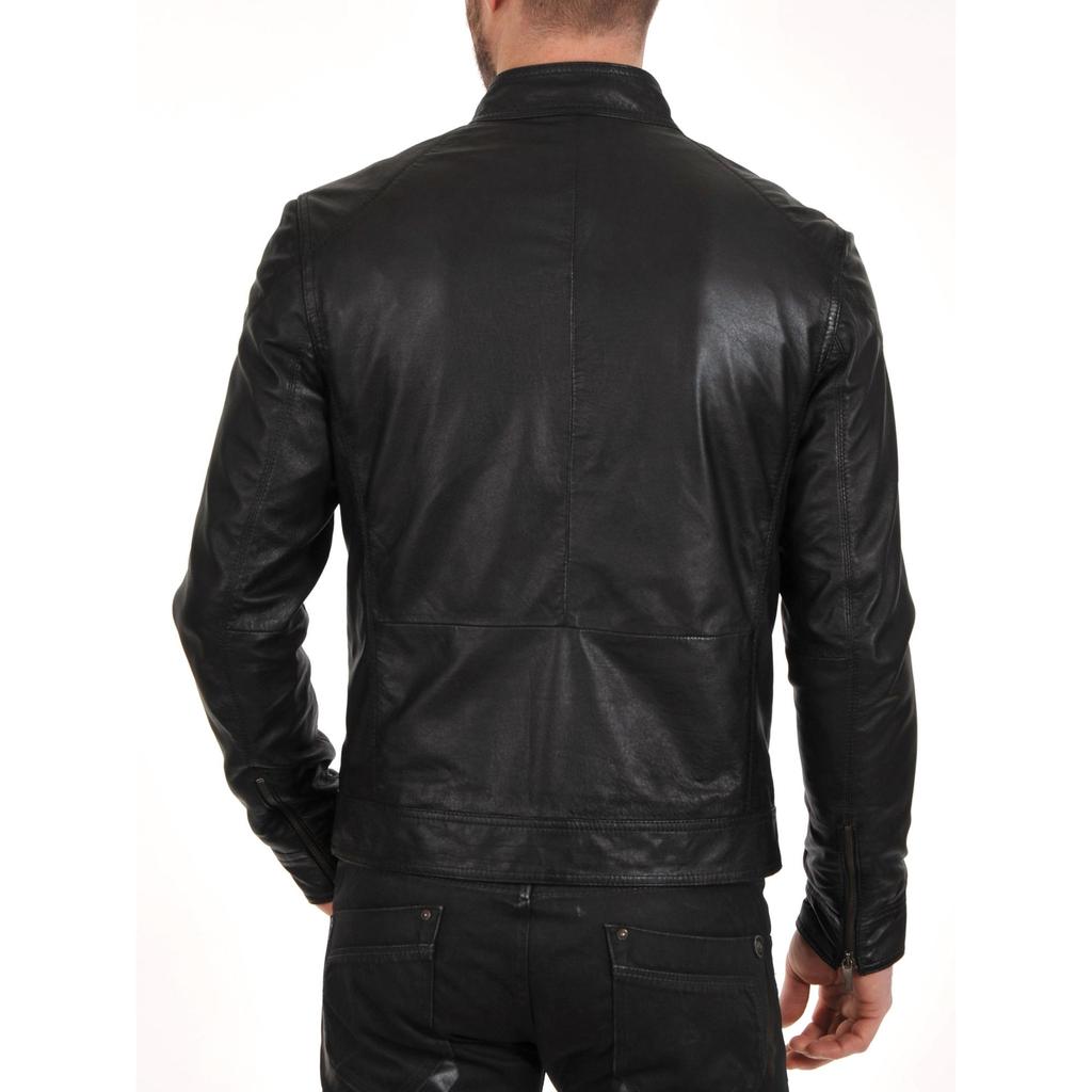 SkinOutfit Men's Genuine Lambskin Black Leather Jacket Stylish Motorcycle Bomber Biker Outerwear MJ 70