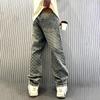 Jacquard Pattern Denim Pants Male Straight Fitting Baggy Bottoms Distressed Wide Jeans for Men