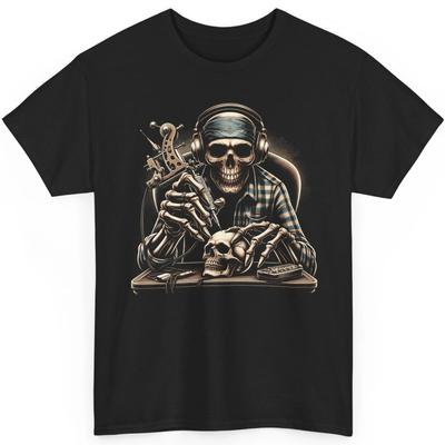 T-shirt Artiste Tatoueur Squelette Graphic Tee Encre Style de vie Encré Haut Crâne