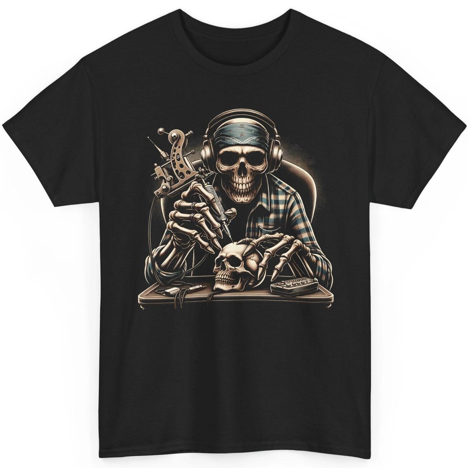 Skeleton Tattoo Artist T Shirt Ink Graphic Tee Macabre Inked Lifestyle Skull Top S
