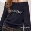 unifree Off-Shoulder Letter Jacquard Knit Sweater