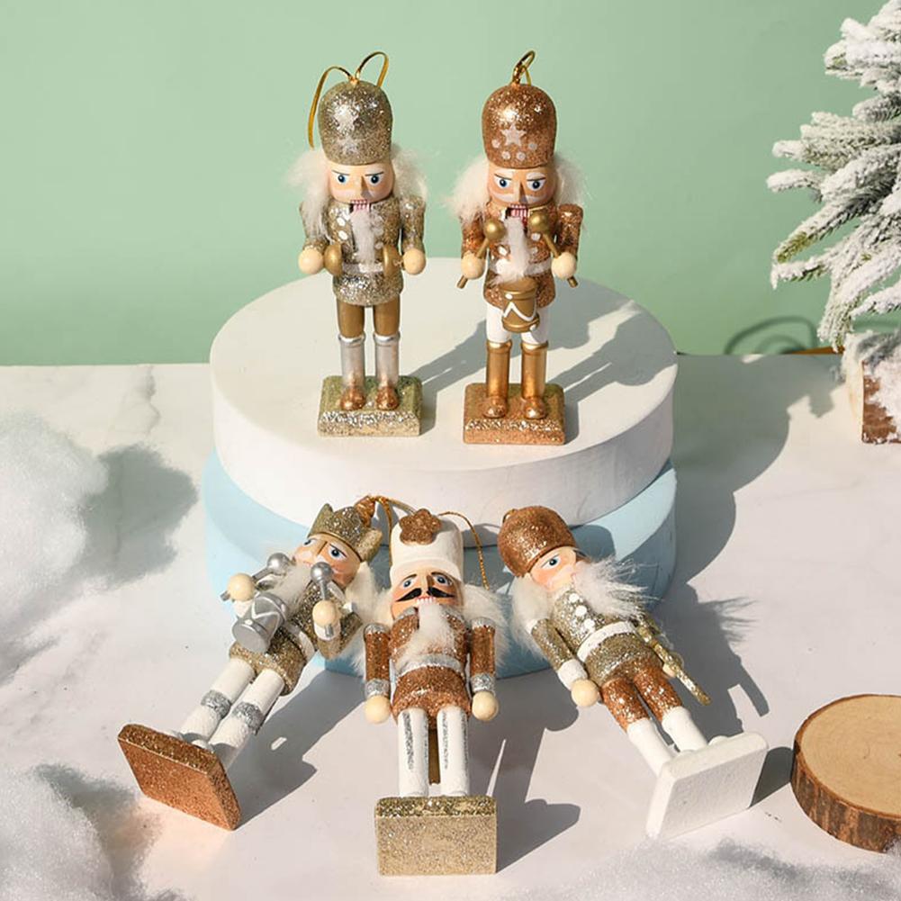 5 Pcs Wooden Nutcracker Soldier Christmas Decoration Christmas Nutcracker Figures Ornaments for Christmas Tree Figures Gifts