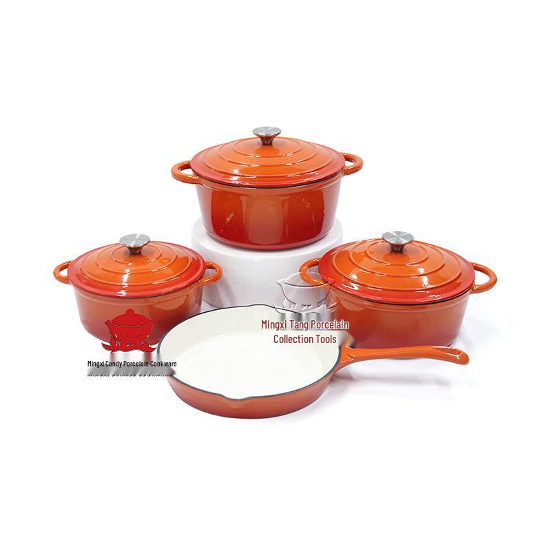 Enamel 4-Piece Cookware Set: Soup Pot, Stew Pot, Frying Pan, Non-Stick Pan for Home Use