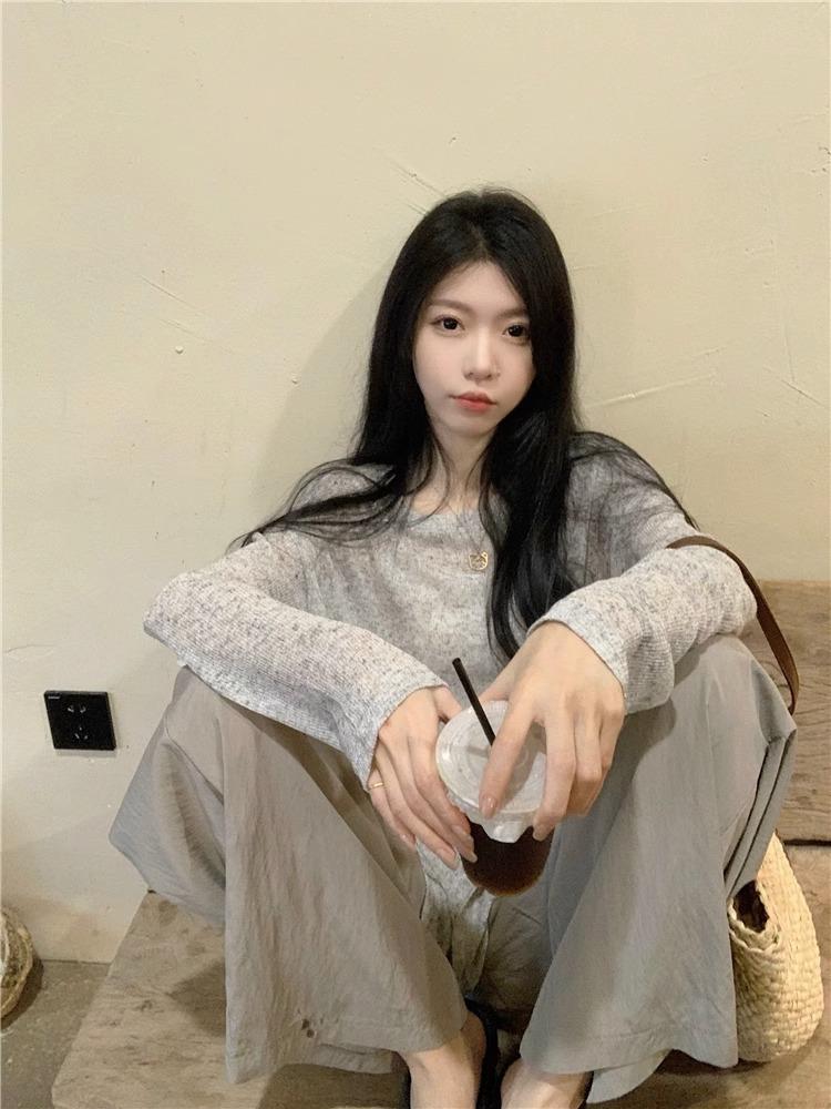 

White sunscreen blouse women s lazy casual loose shirt early spring thin slightly transparent long-sleeved knitted top XL серый