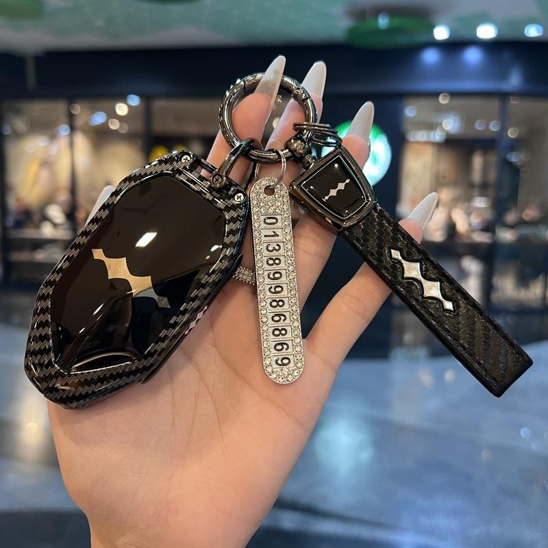 For BYD Equation Leopard 5 8 Titanium 3 7 Carbon Fiber Texture Zinc Alloy Car Key Case Car Keychain Shell Interior Accessories