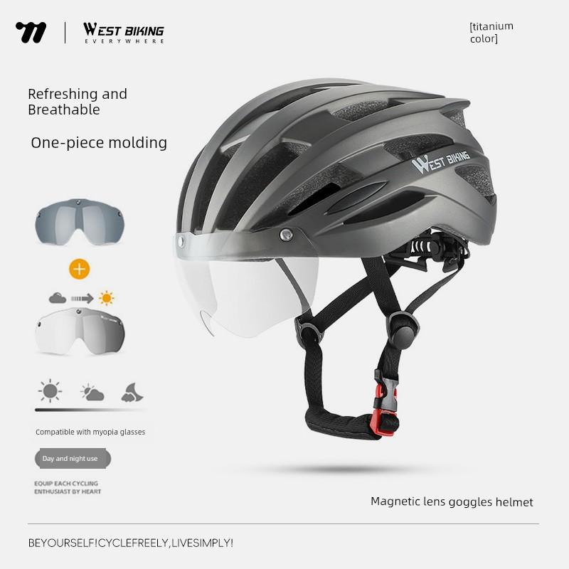 Bicycle Helmet with Color-Changing Goggles, Unisex One-Piece Mountain and Road Bike Safety Helmet Accessories