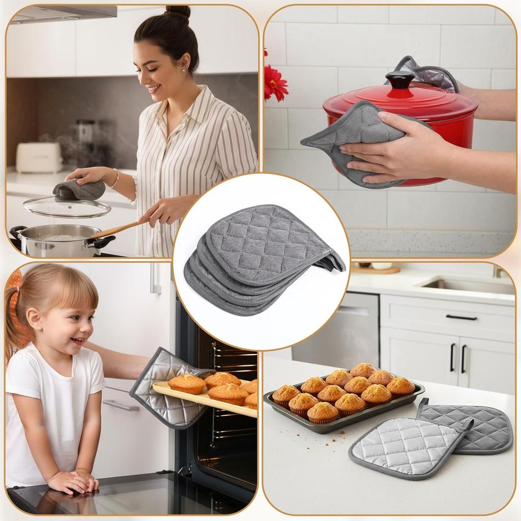 4 Pcs Kitchen Hot Pads Pot Holders Dining Essentials Decor Accessories Terry Cloth Potholders Sets with Hanging Loops for Oven Cooking Baking Pans