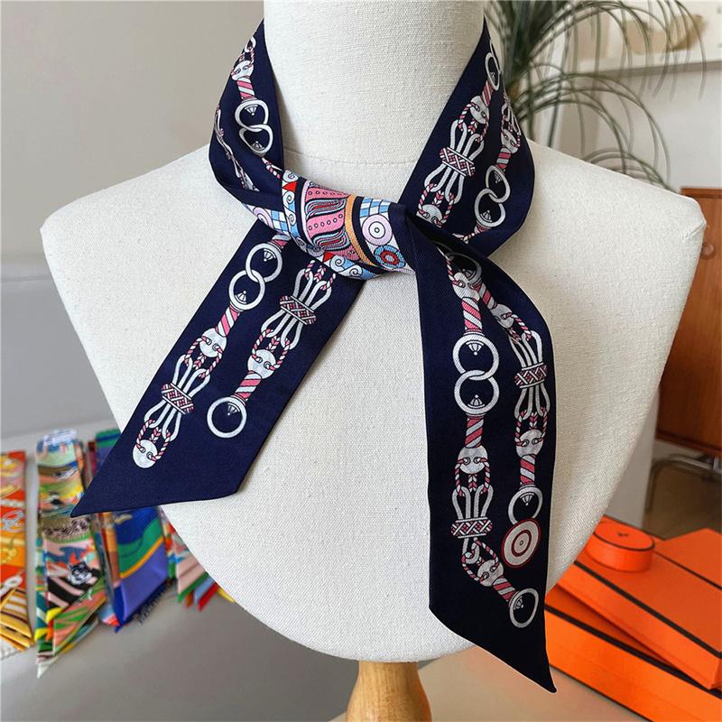 100% Silk High Quality Luxury Brand Scarf Women Headband Hair Band Foulard Tie Ribbon Neckerchief Skinny Scarves Accessories