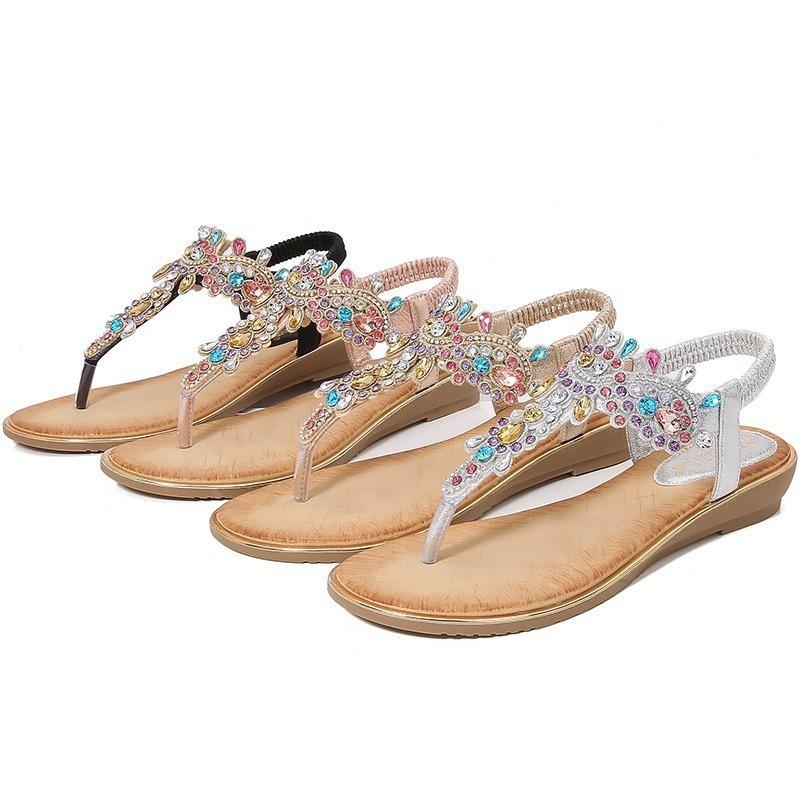 New rhinestone sandals toe wedge sandals bohemian wind rhinestone sandals women