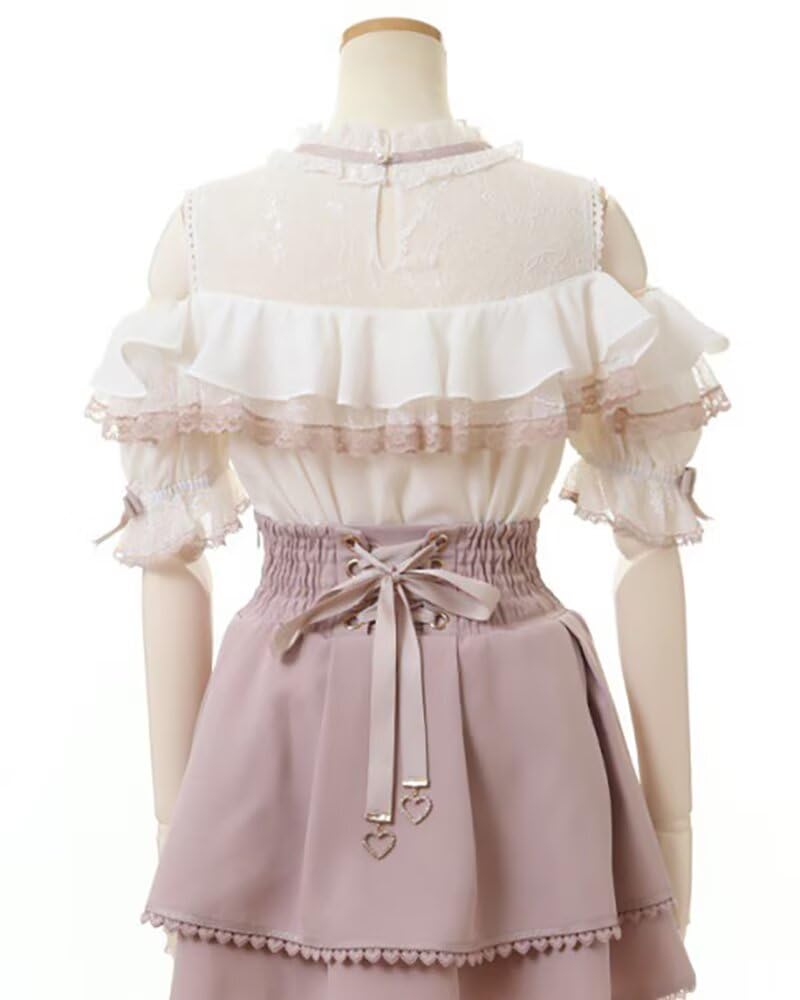 type adult floral stylish Pink [YoniStar] "Jirai-kei" (landmine style) Mass-produced skirt, short-sleeved blouse, frills, style, ribbon, bow,