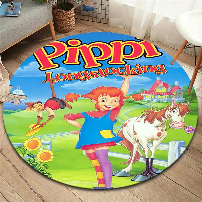 Pippi Longstocking Round Area Rug,Carpet Rug for Living Room Bedroom Sofa Playroom Decor,Non-slip Floor Mat