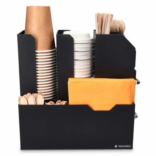 Navaris Organizer Cup Stand, Paper Cup Holder, Cup Dispenser - Coffee Station Storage Drawer, 31x13x28cm, Black