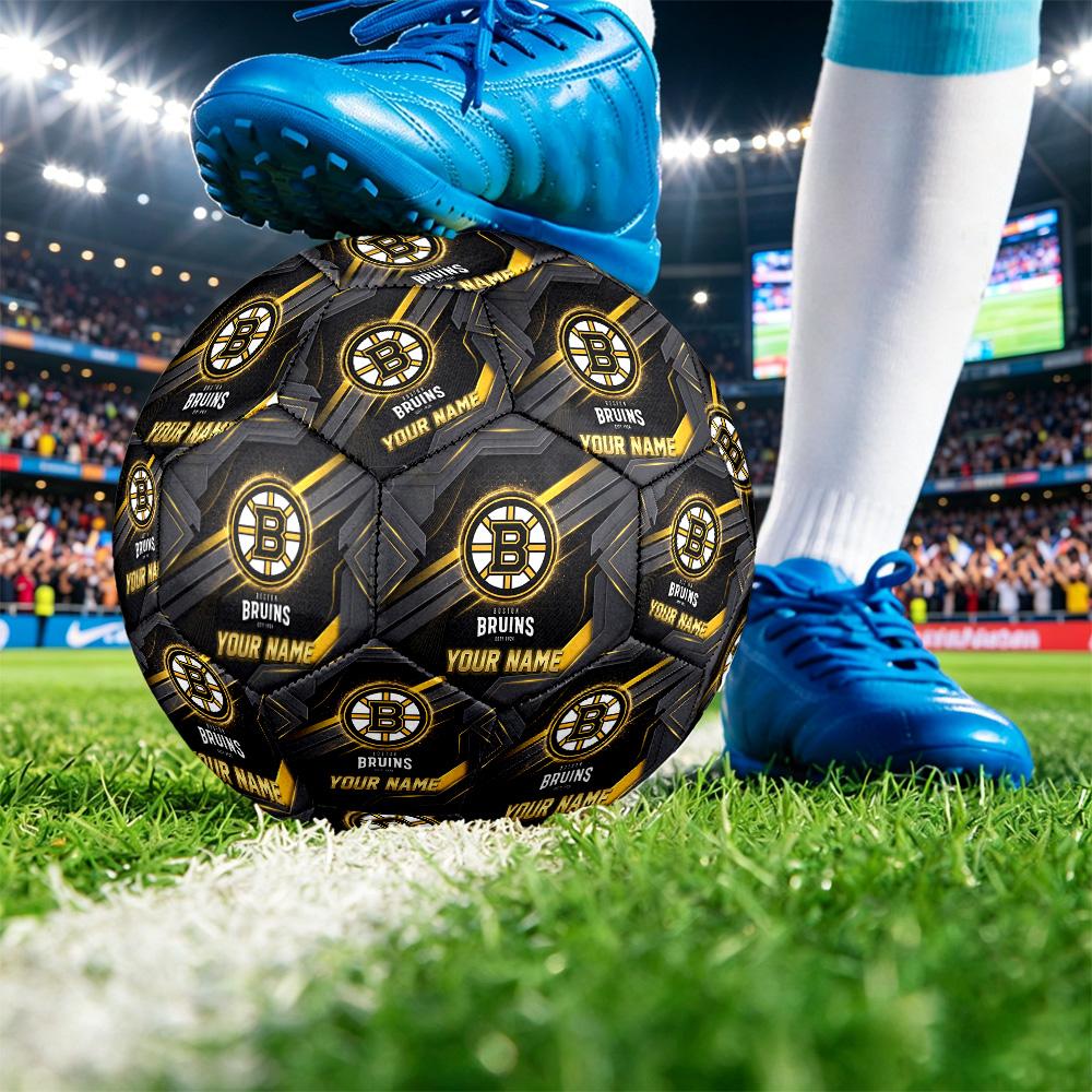Boston Bruins Size 5 Football, Custom Name Text Personalized Soccer Ball Sport Training Gift