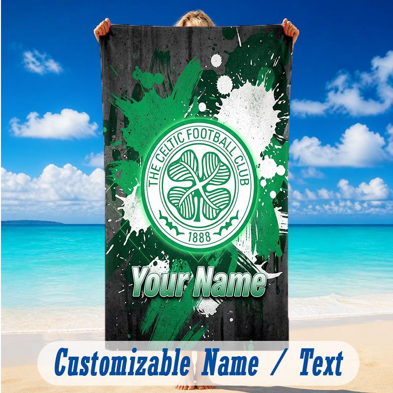Beach Towel Custom Name Text, Quick Dry Large Towel For Beach HomeCeltic FC