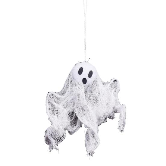Malá závěsná dekorace duch Halloween Bílý duch z látky s okénky Stromové ozdoby pro venkovní dvůr trávník dekorace strašidelného domu