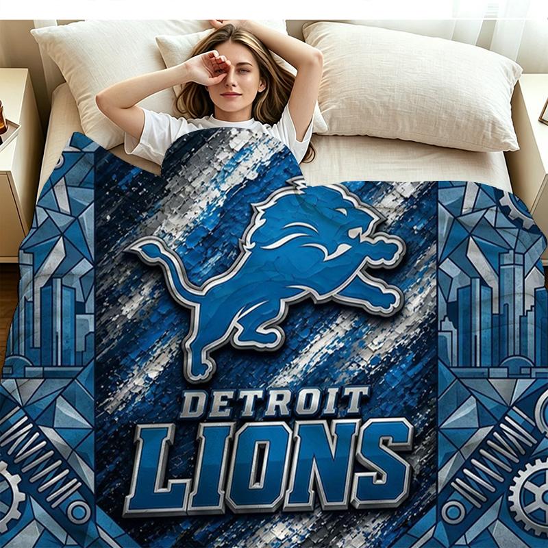 Detroit Lions Logo Print Flannel Blanket High Quality Warm Comfortable Cover for All Seasons Perfect for Gifts Home Decor