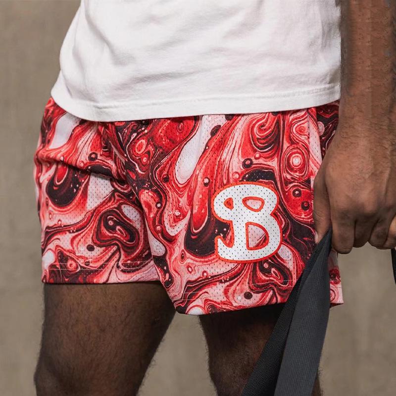 Pantaloni scurți de baschet BKTSQD pentru bărbați, din plasă cu uscare rapidă, cu perle - pentru exterior, croială largă, mărimi mari