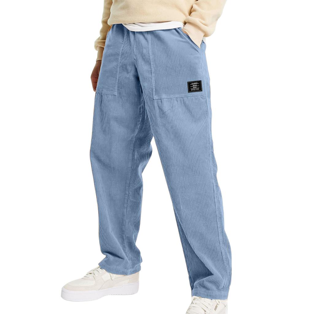 Men Baggy Loose Fit Casual Straight Leg Uncuffed Cargo Sweatpants Fall Winter Velvet Long Trousers