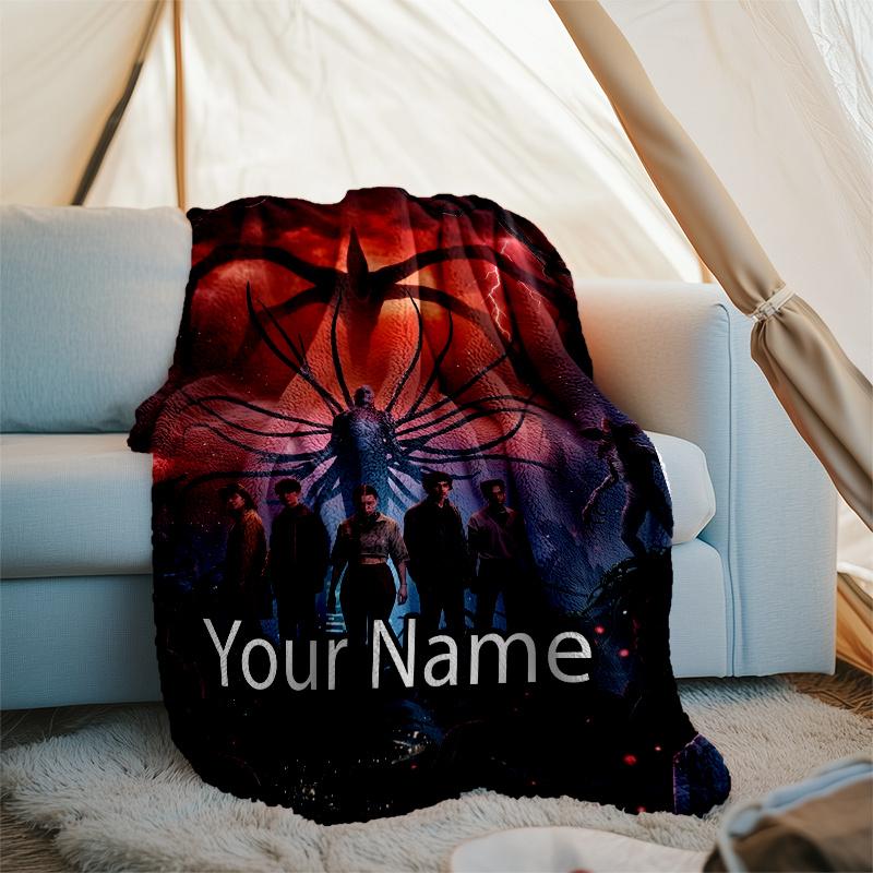 Custom Name Stranger Things Theme Printed Blanket - Perfect for Couch, Bed, Travel & Outdoor Use | Machine Washable, Cozy & Durable.