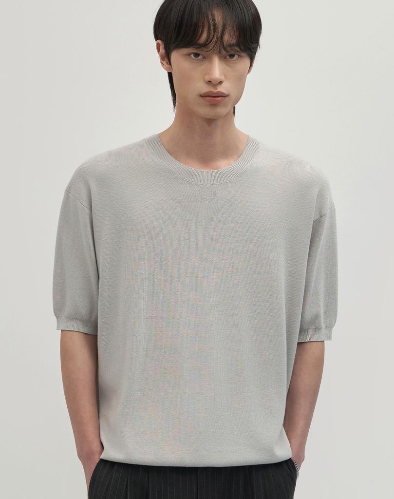 Work On Body Off Cool Bamboo Semi-Overfit Round Neck Short Sleeve Knit [Gray]