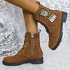 Women Winter Boots Ladies Lace Up Side Zipper Snow Boots Female Non Slip Motorcycle Shoes Keep Warm Ankle Botas Plus Size 36-43