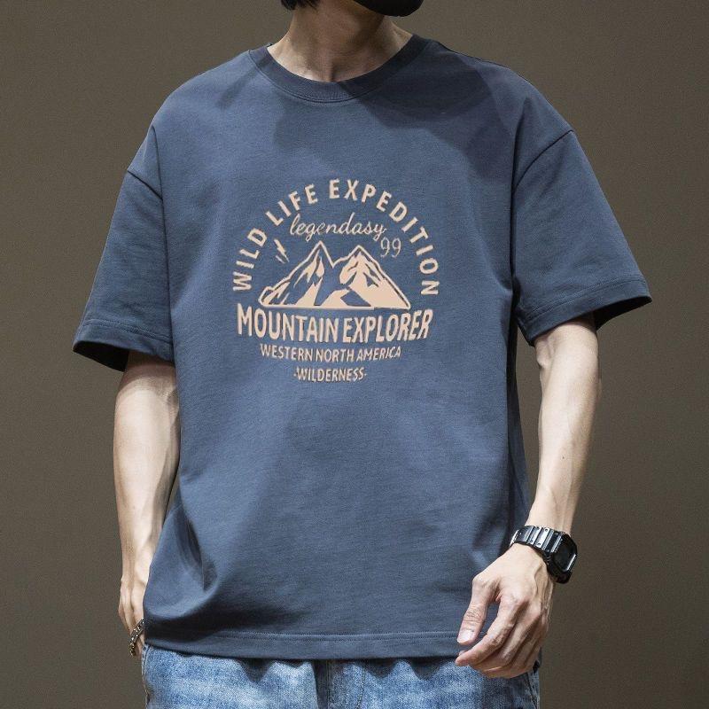 Pánské oversized americké retro bavlněné tričko 2024 – volné, trendy, letní základ s krátkým rukávem