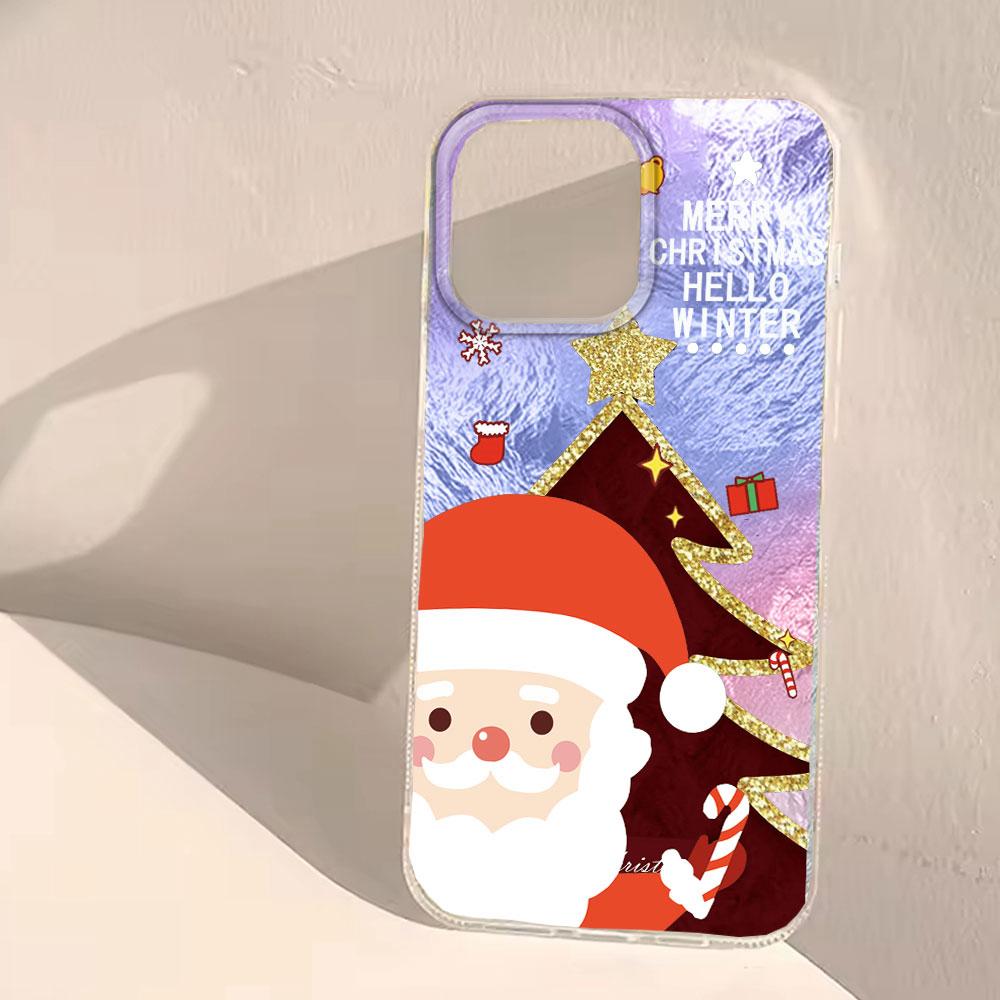 Glitter Santa Claus Christmas Tree Phone Case For iPhone 17 16 15 14 13 12 Pro Max 7 8 Plus 11 16e X XS XR SE Shockproof Cover