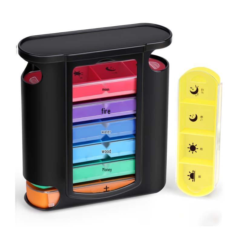 Weekly 28-Compartment Pill Organizer Box, Independent Drawers for Convenient Tablet Storage, PP Plastic.