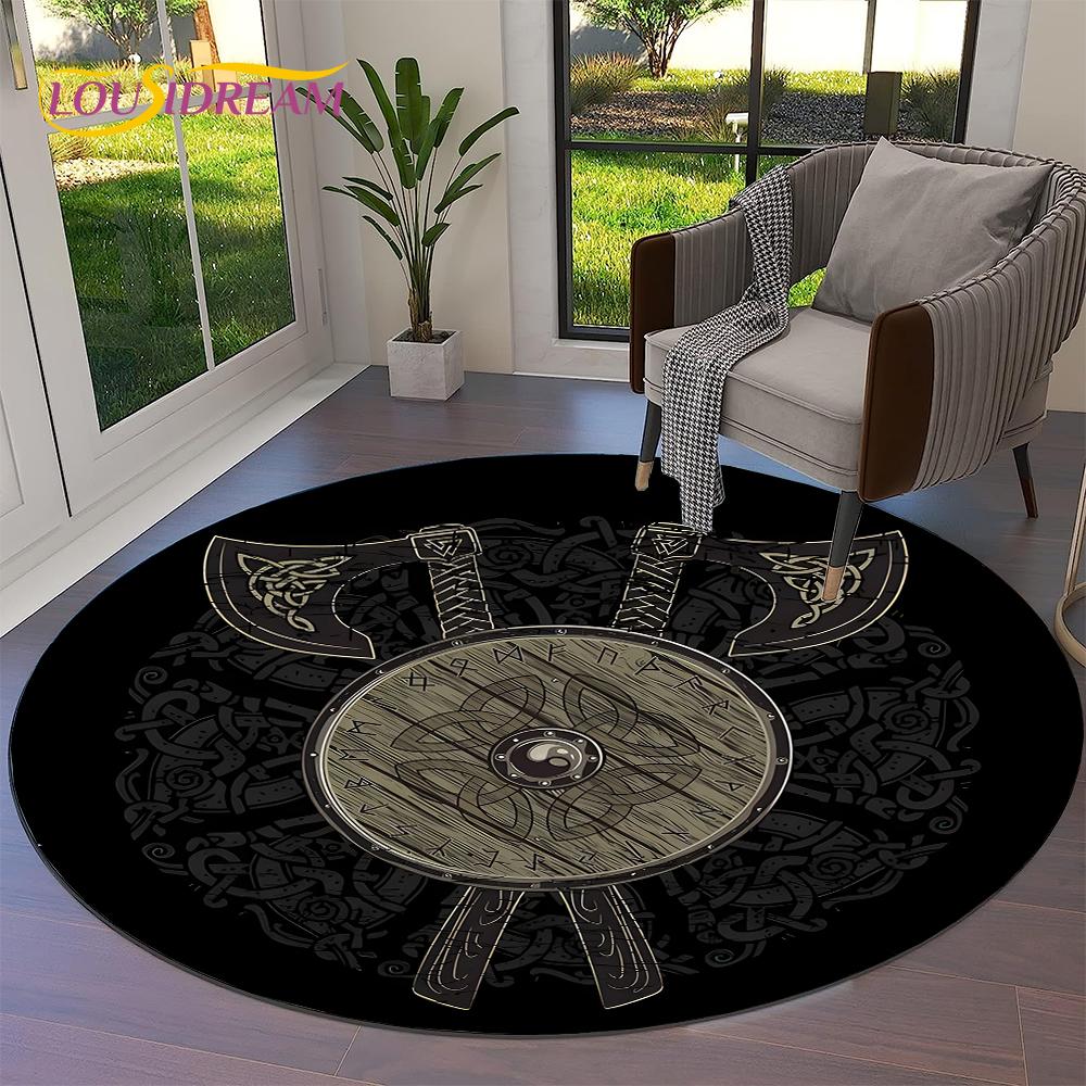 Tree of Life Viking Yggdrasil Valknut Round Carpet Rug for Living Room Bedroom Sofa Decor,Kid Paly Area Rug Non-slip Floor Mat