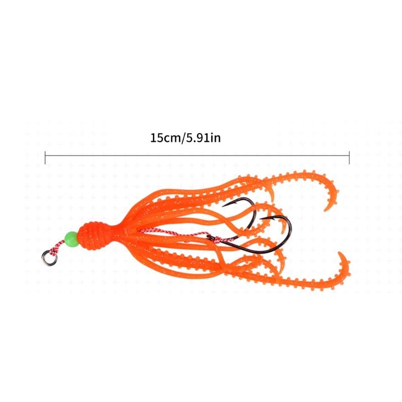 Fishing Tackle Sea Fishing Skirt Soft Lures with Double Barbed Hook Squid Skrit Lure 15cm 10g Artificial Baits