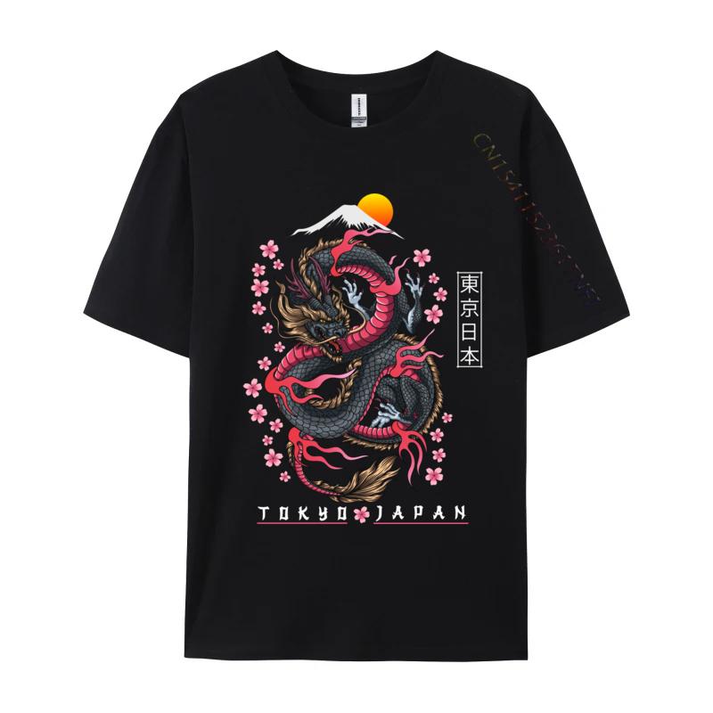 Japanese Aesthetic Dragon Tokyo Japan Unisexga Europe T Shirts Slim Fit Printed Pure Cotton Crew Neck Unisex Tops Shirt