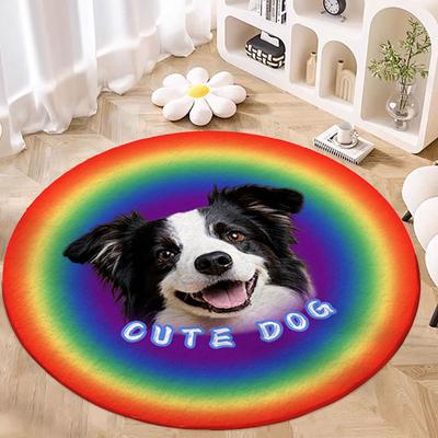 Dog Pattern Round Carpet Cute Soft Anti-slip Floor Mat Modern Home Decor Rug for Kids Room Living Room Bedroom Playroom