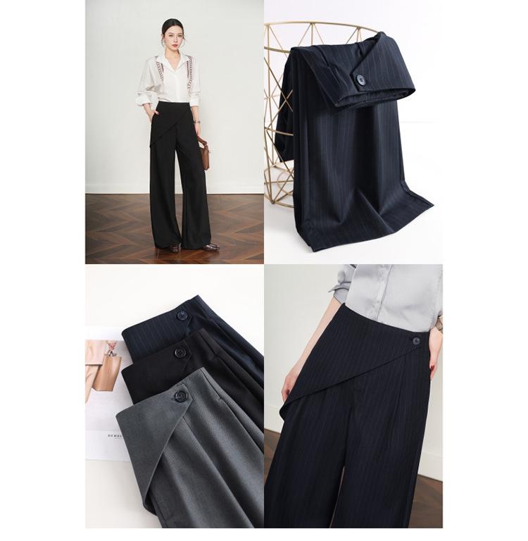 2026 Spring Women's Grey Wide-Leg High-Waisted Drapey Suit Pants, Floor-Length