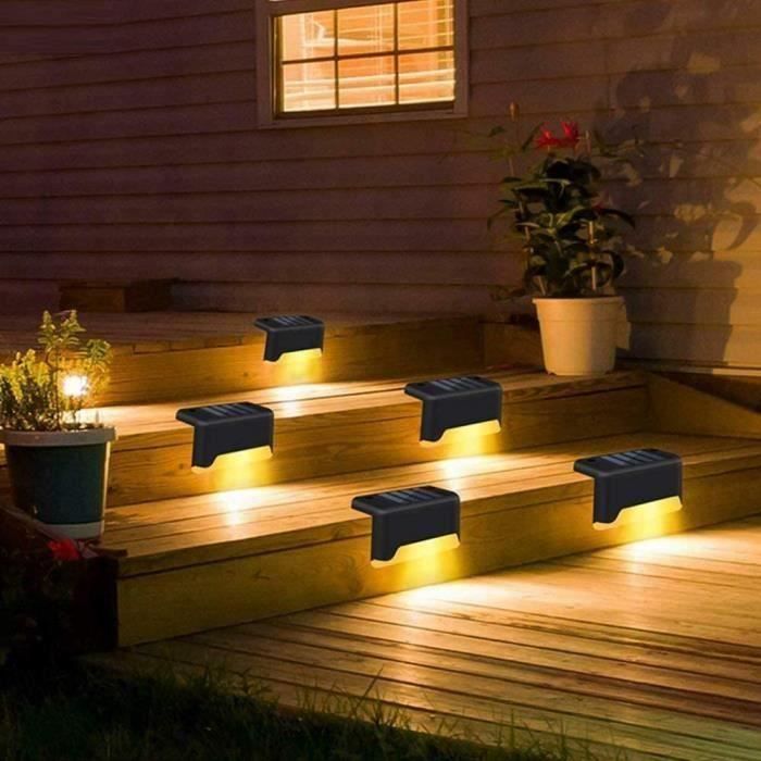 Lote de 8 luces solares de exterior para escalera - Impermeable - Iluminación LED para escalera exterior, peldaños, patio-NEGRO-blanco
