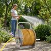 Water Hose Reel Stainless Steel Garden with 6.5ft Leader Pipe, Wall/Floor Mounted Metal Wall Mount Crank Handle, Holds 5/8" X 75ft or 1/2" 130ft
