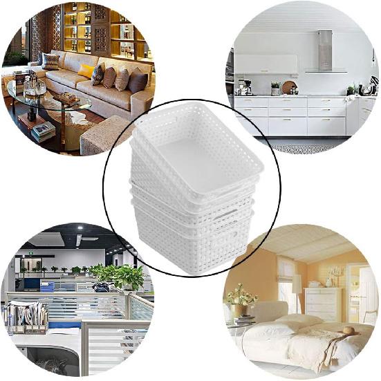 6-Pack White Storage Plastic Baskets, Plastic Weave Basket for Organizing