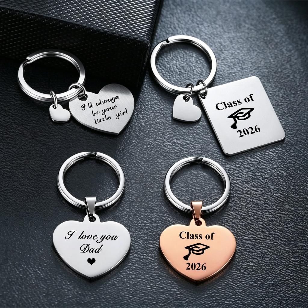 2026 Graduation Gifts Keychain Rectangle ID Tag Keychain Stainless Steel Key Ring for Women Men Collar Accessories Gift