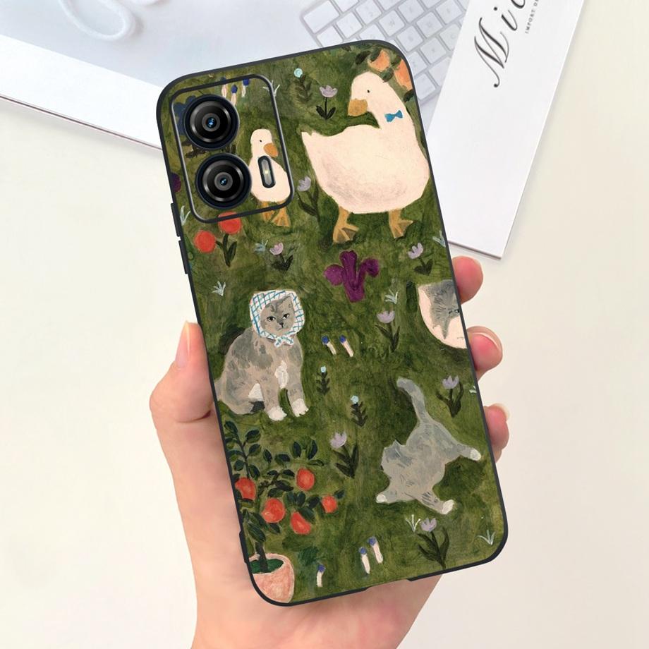 For Motorola Moto G73 5G Phone Case Black Soft Silicone Anti-knock Cover For MotorolaG73 G 73 Capa Panda Rabbit Cat Luxury Capa