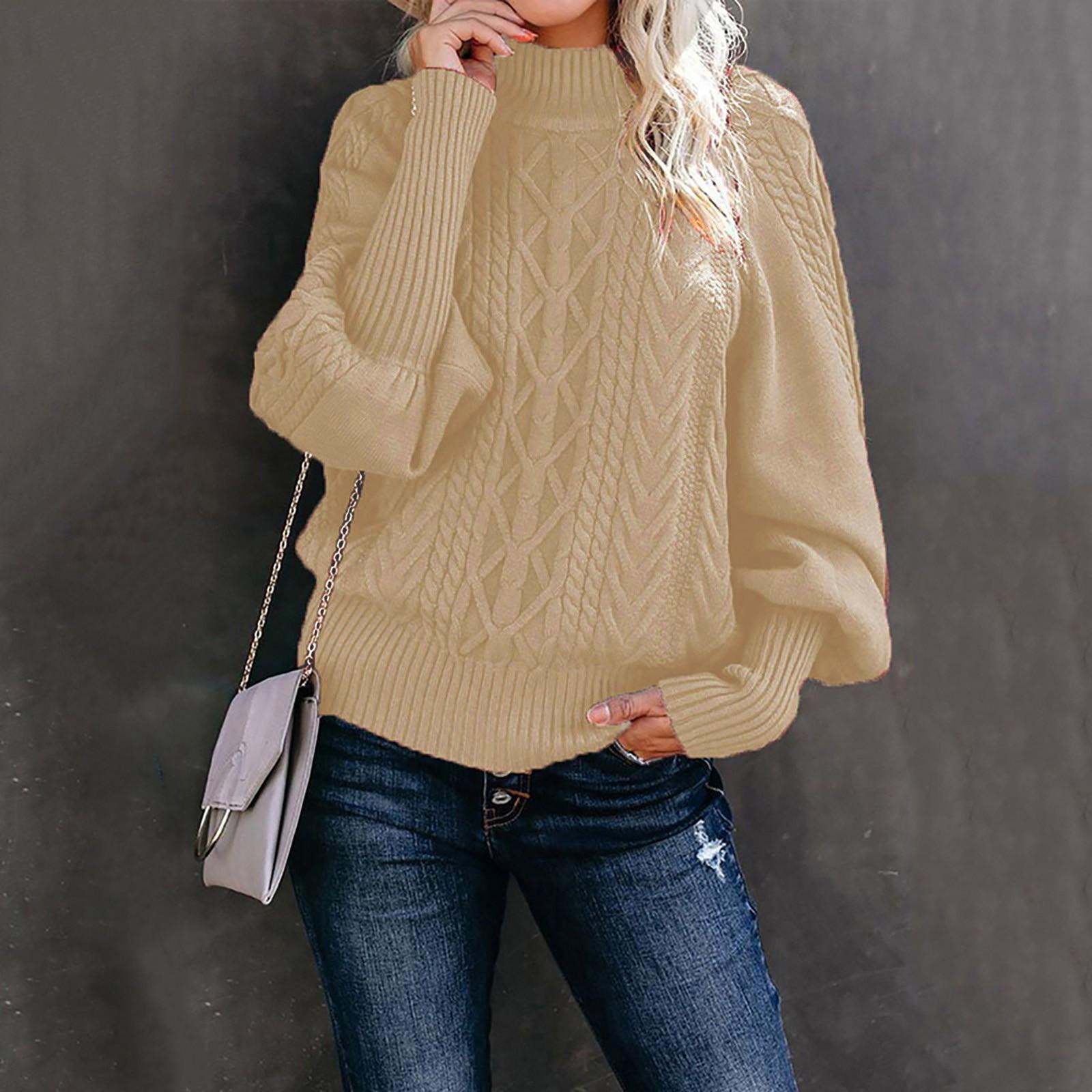 

Women s Fashion Casual Solid Color Sweater Set Head Round Neck Warm Long-sleeved Sweater XL бежевий
